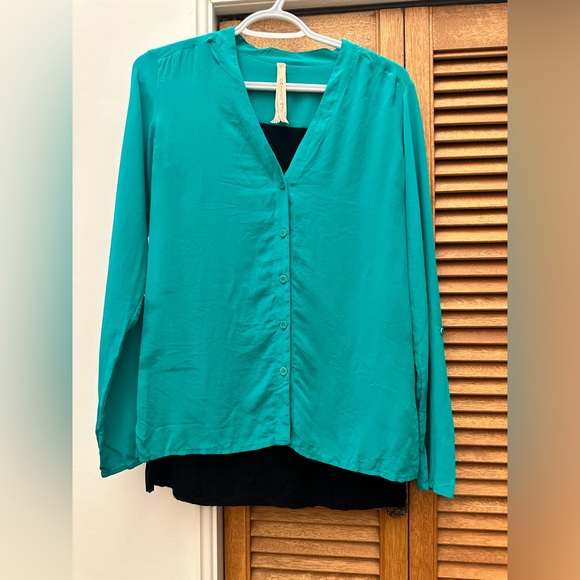 Bailey 44 Emerald Green/Black Silk Blouse Size Small - Picture 7 of 9